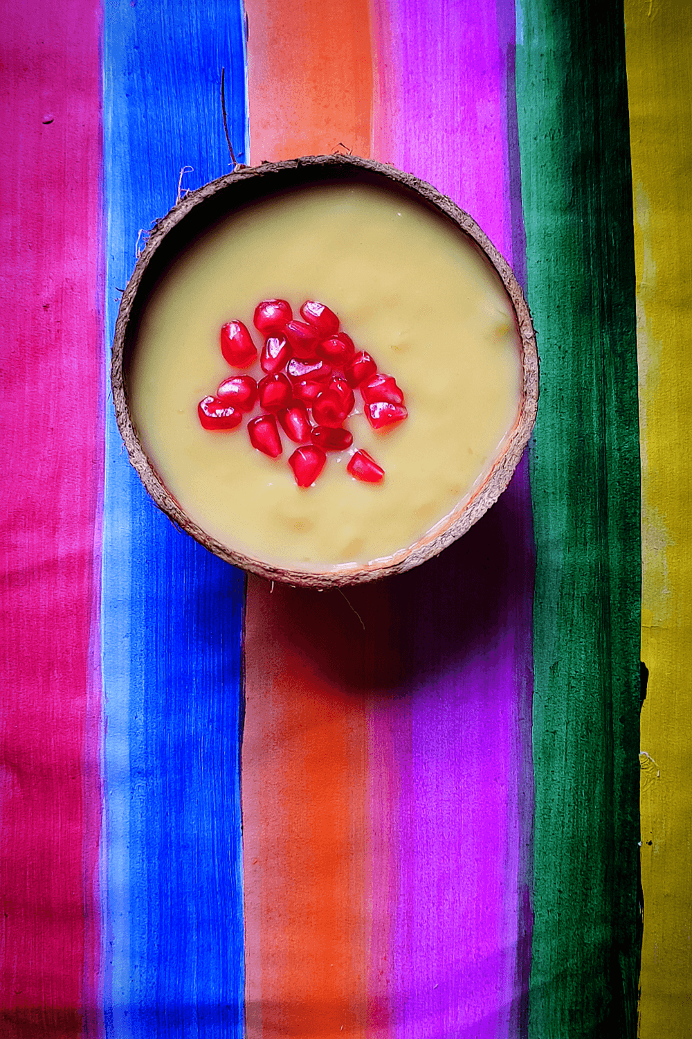 Fruit Custard Recipe with colorful background