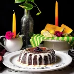 Lulu Cake Recipe decorate with fresh fruits and candle