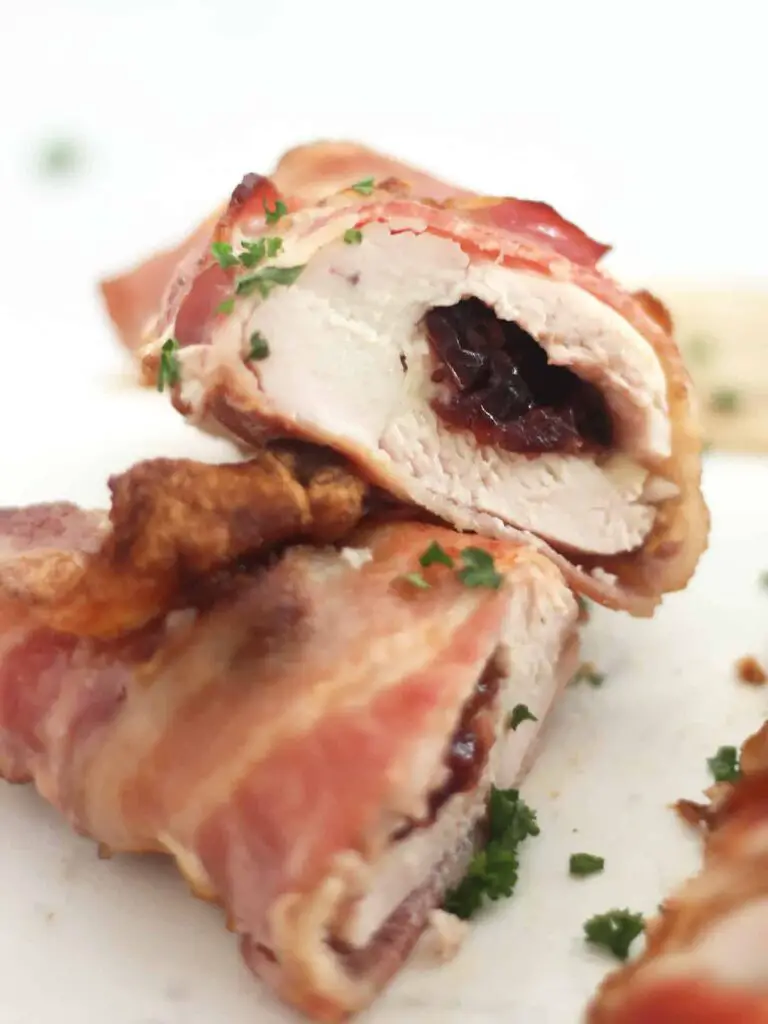 Bacon Wrapped Cranberry Brie Stuffed Chicken Breasts