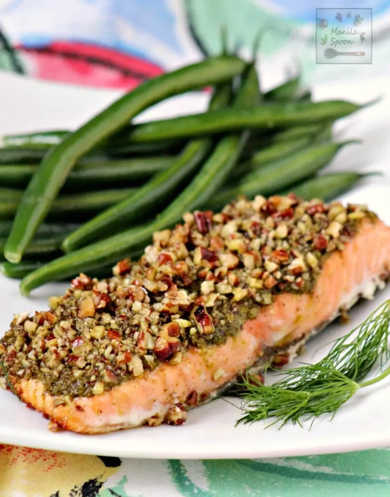 Baked Salmon with Pesto and Pecan