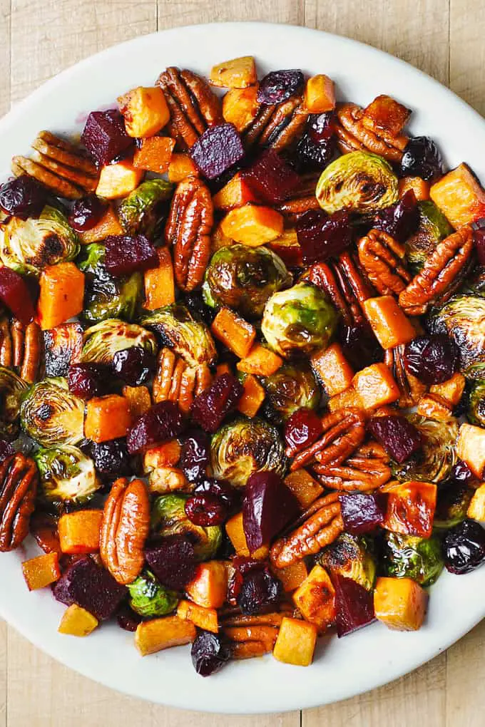 Winter Vegetable Salad with Butternut Squash, Brussels Sprouts, and Beets