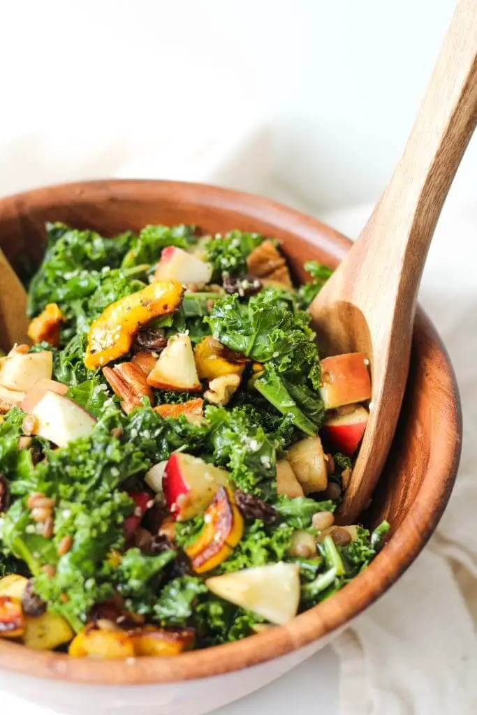 Autumn Kale Salad with Maple Balsamic Dressing