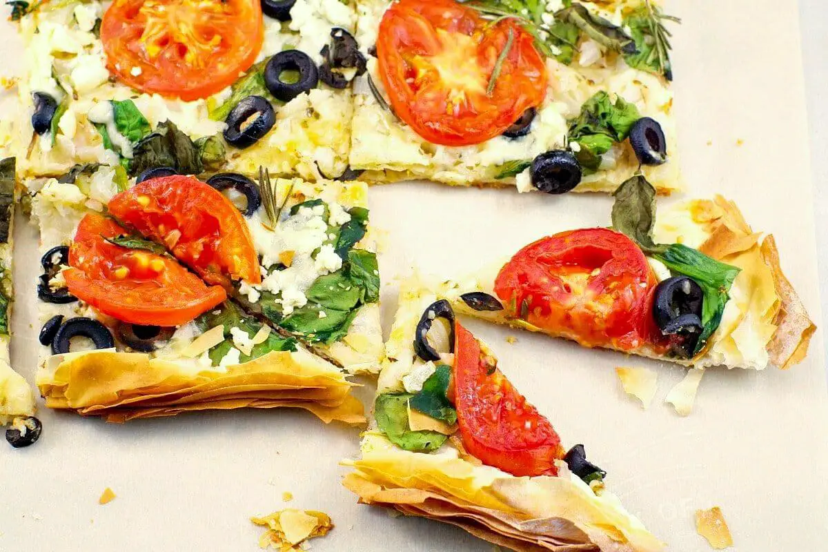 Greek Vegetarian Phyllo Pizza - The Mediterranean Dish