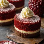 Red Velvet Cheesecake Bites on a plate: A close-up of vibrant red velvet cheesecake bites arranged on a white plate, showing their creamy cheesecake topping and moist red velvet base.