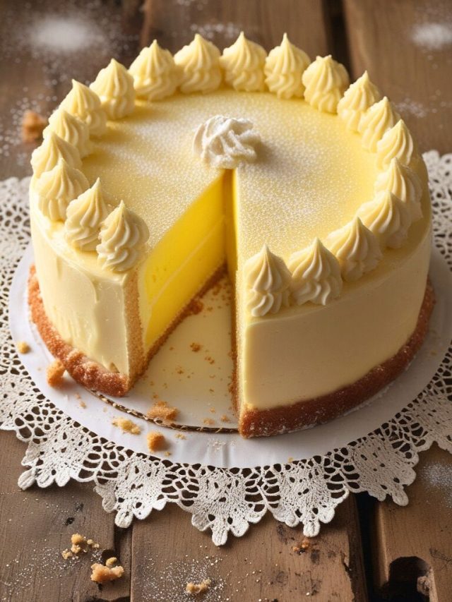 Vanilla Magic Custard Cake fresh out of the oven in a parchment-lined square baking dish, golden and slightly jiggly in the center.