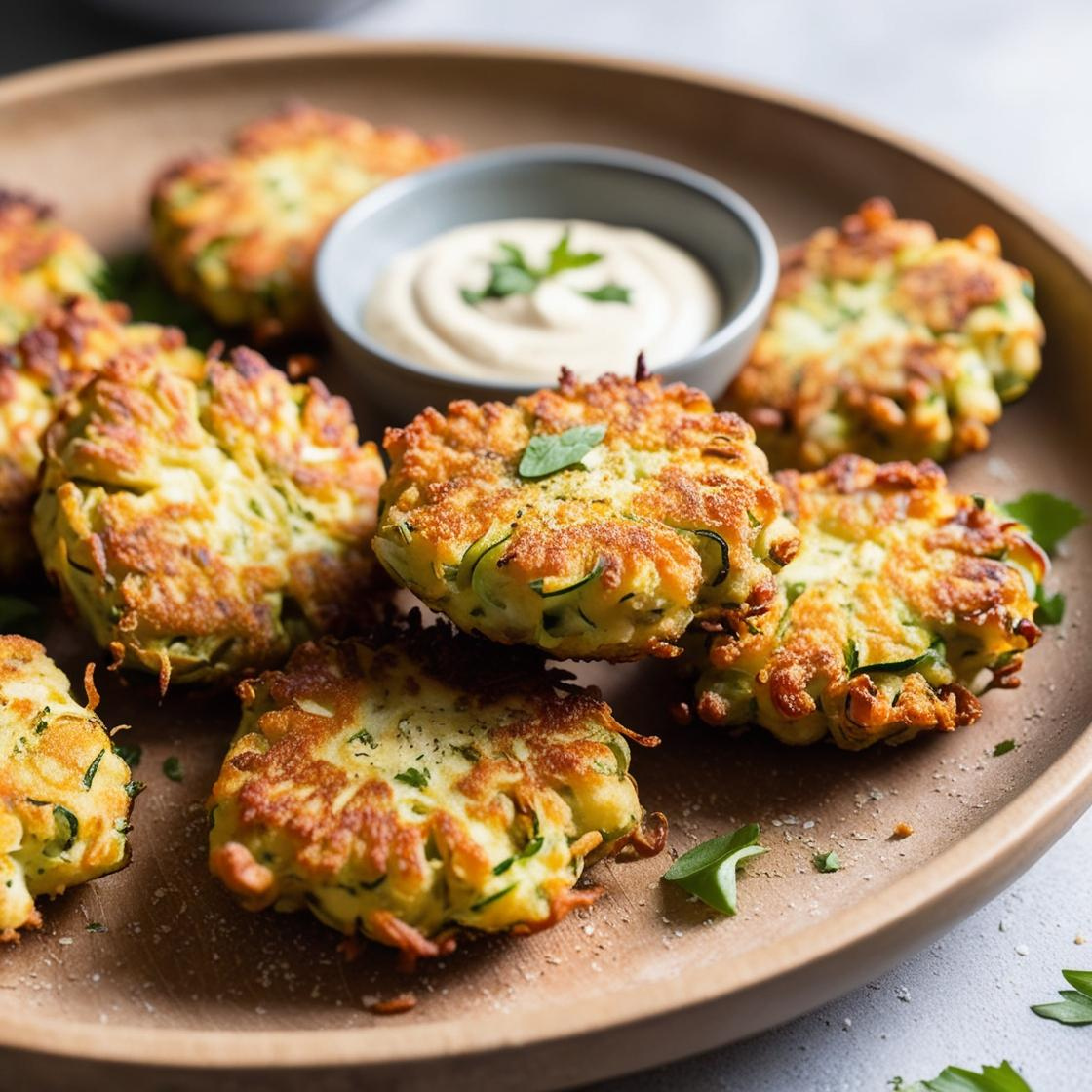 Close-up of baked Parmesan zucchini slices arranged on a baking sheet, golden-brown and crispy on the edges, sprinkled with fresh parsley and grated Parmesan cheese. The zucchini rounds have a light, golden crust and a tender interior, with vibrant green edges showcasing their freshness.