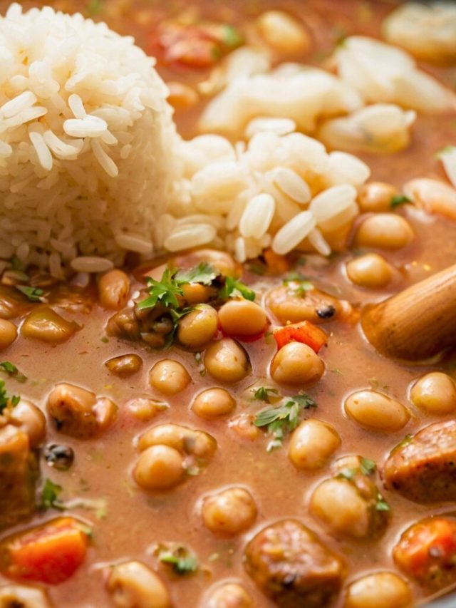 A close-up of a bowl filled with creamy black-eyed peas, garnished with fresh herbs, served alongside a slice of cornbread.