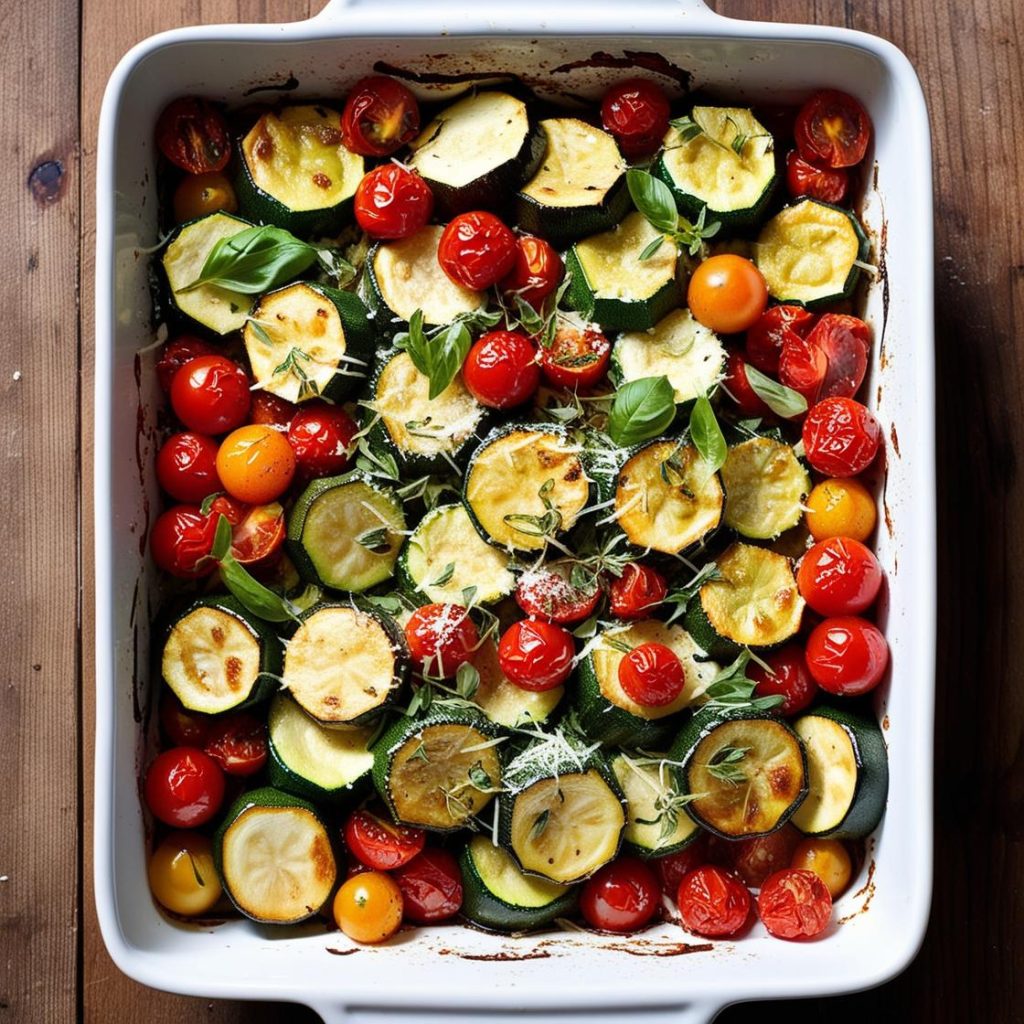 Roasted Garlic-Parmesan Zucchini Squash and Tomatoes