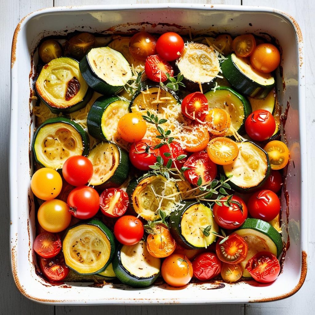 Roasted Garlic-Parmesan Zucchini Squash and Tomatoes