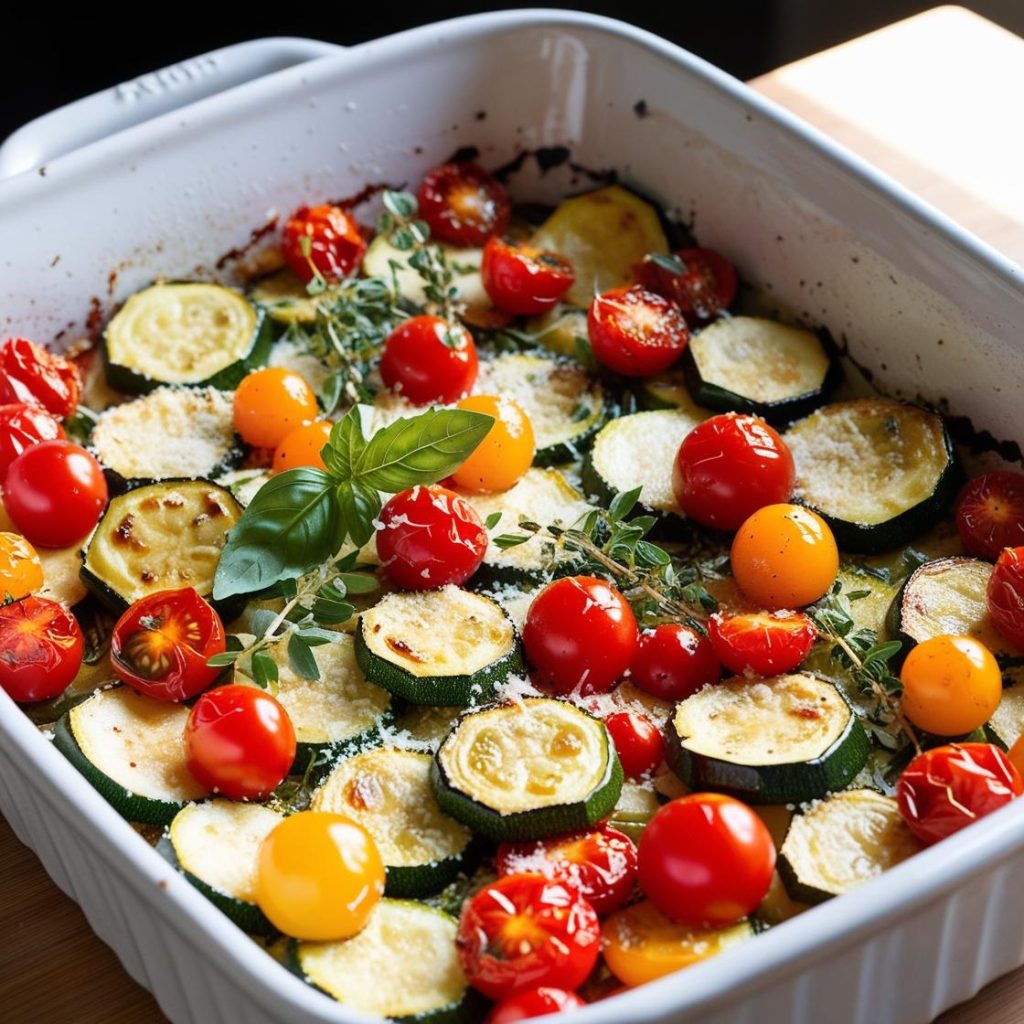 Roasted Garlic-Parmesan Zucchini Squash and Tomatoes