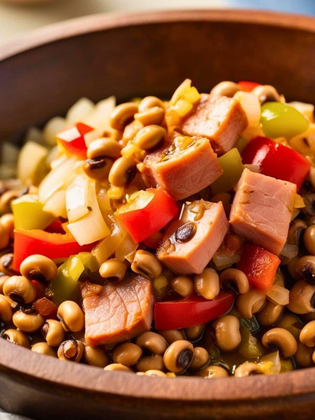 A hearty bowl of Southern-style black-eyed peas served with cornbread, garnished with fresh parsley.