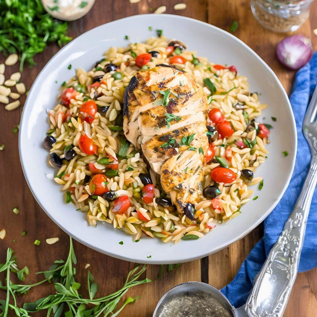 High Protein Mediterranean Chicken Orzo