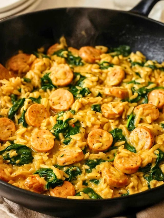 Creamy Chicken Sausage Orzo Skillet