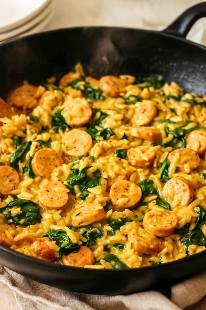 Creamy Chicken Sausage Orzo Skillet