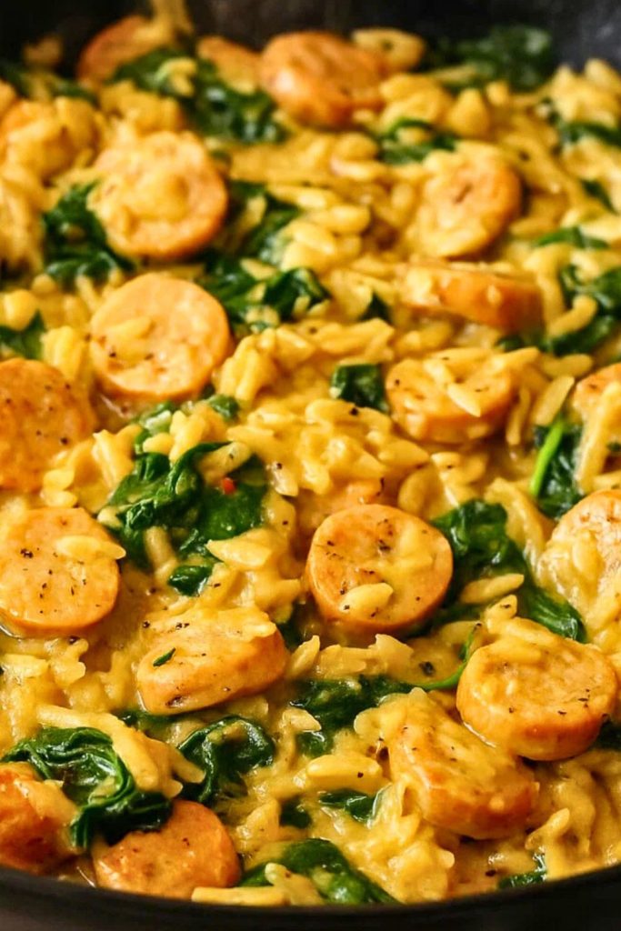 Creamy Chicken Sausage Orzo Skillet