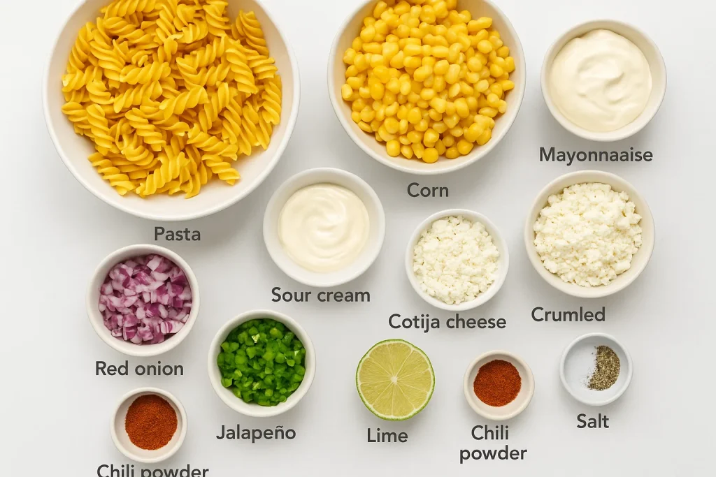 Mexican Street Corn Pasta Salad ingredients