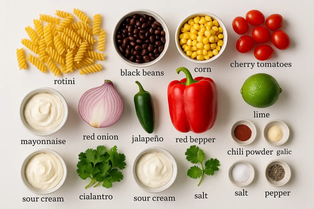 Southwestern Pasta Salad ingredients