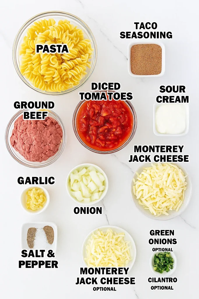 Cheesy Taco Pasta ingredients
