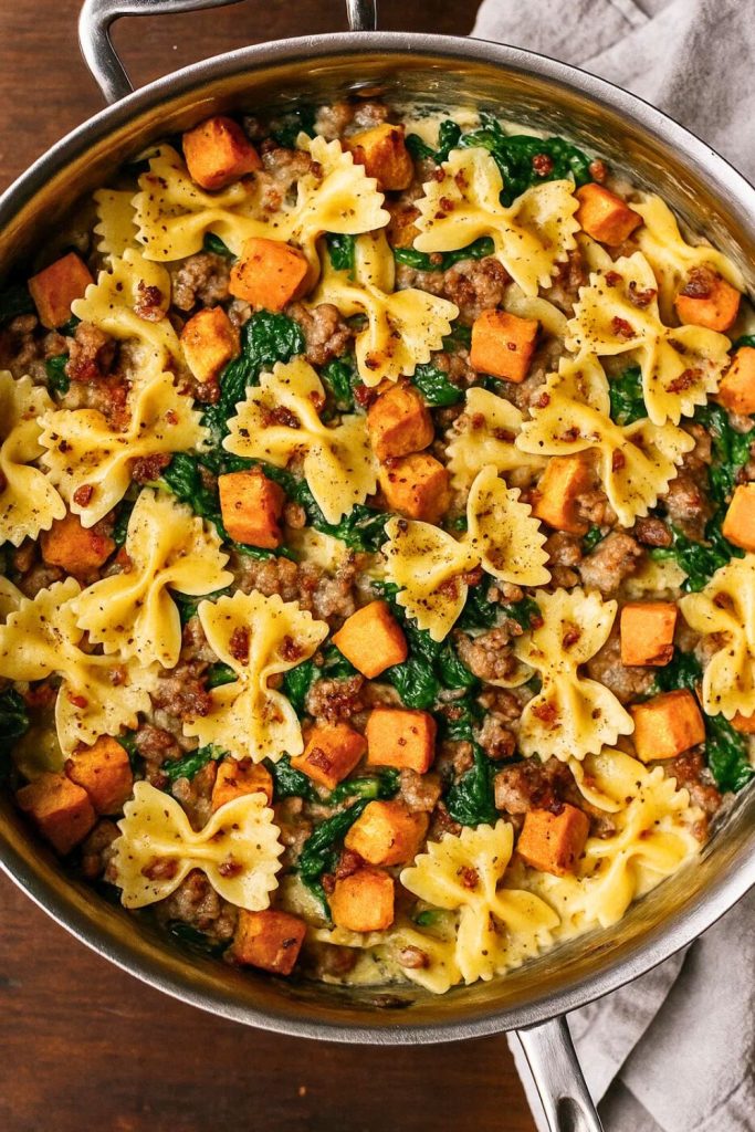 Roasted Butternut Squash Pasta with Sausage & Spinach