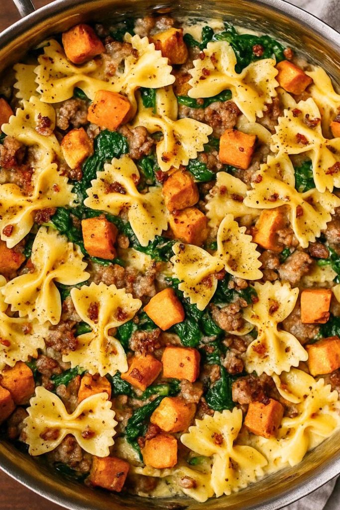 Roasted Butternut Squash Pasta with Sausage & Spinach
