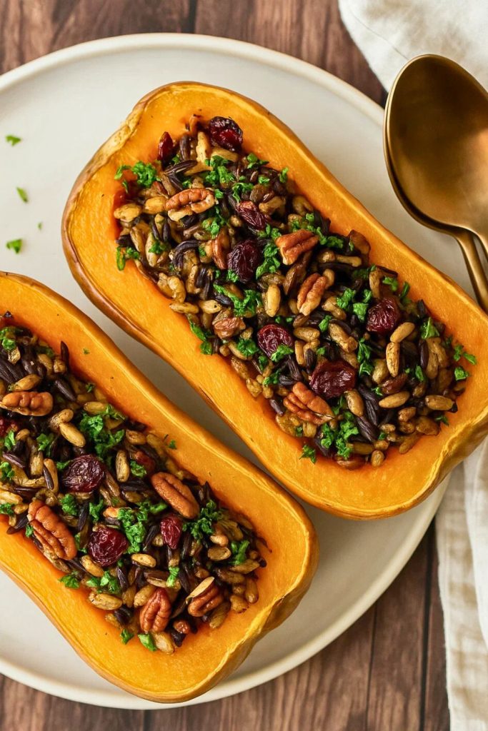 Stuffed Butternut Squash with Wild Rice