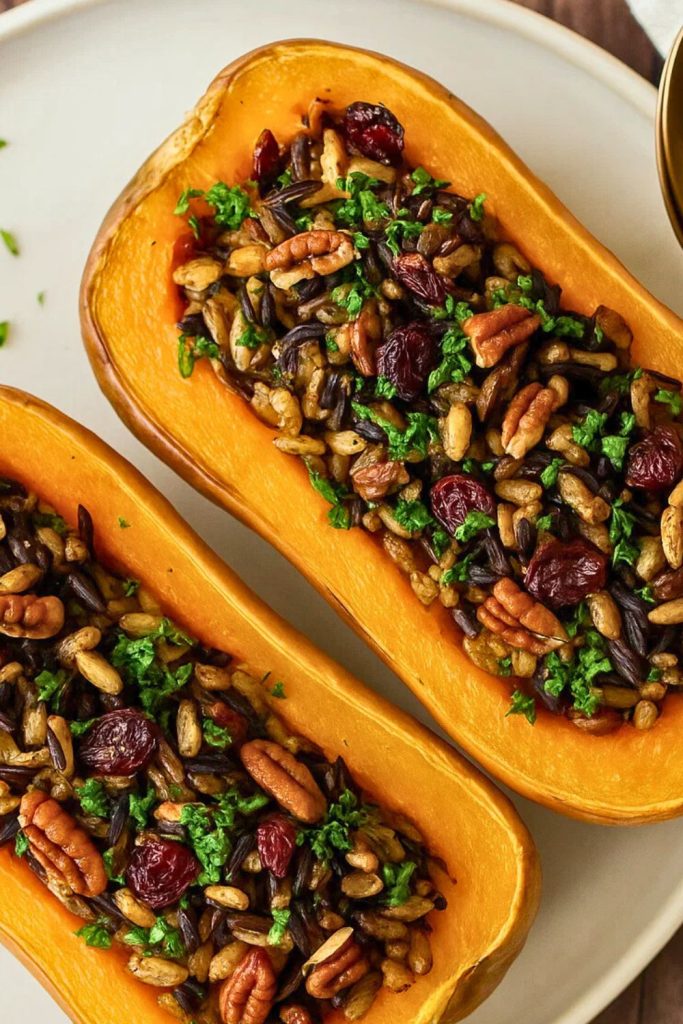 Stuffed Butternut Squash with Wild Rice