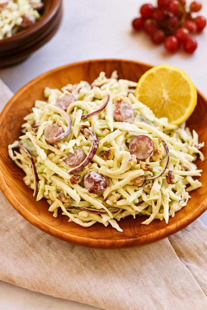 Spiralized Cabbage and Apple Waldorf Salad