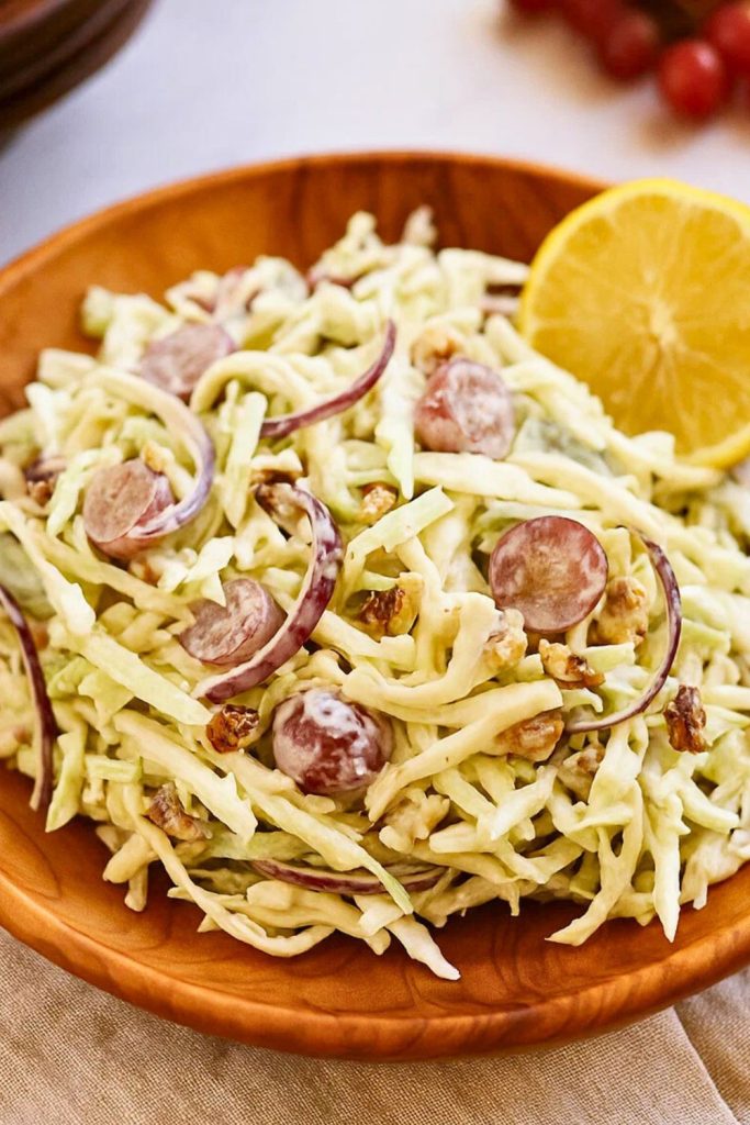 Spiralized Cabbage and Apple Waldorf Salad