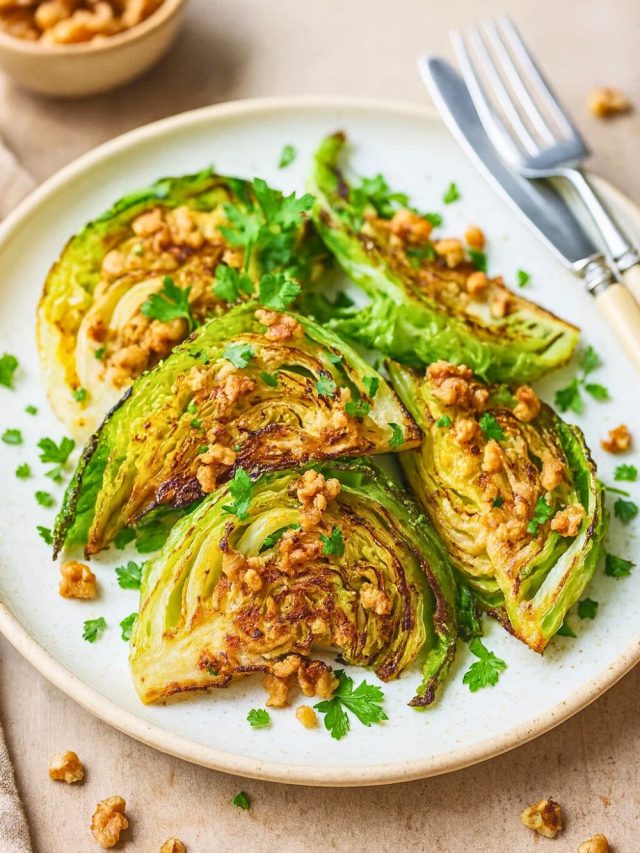 Roasted Cabbage with Walnuts and Parmesan